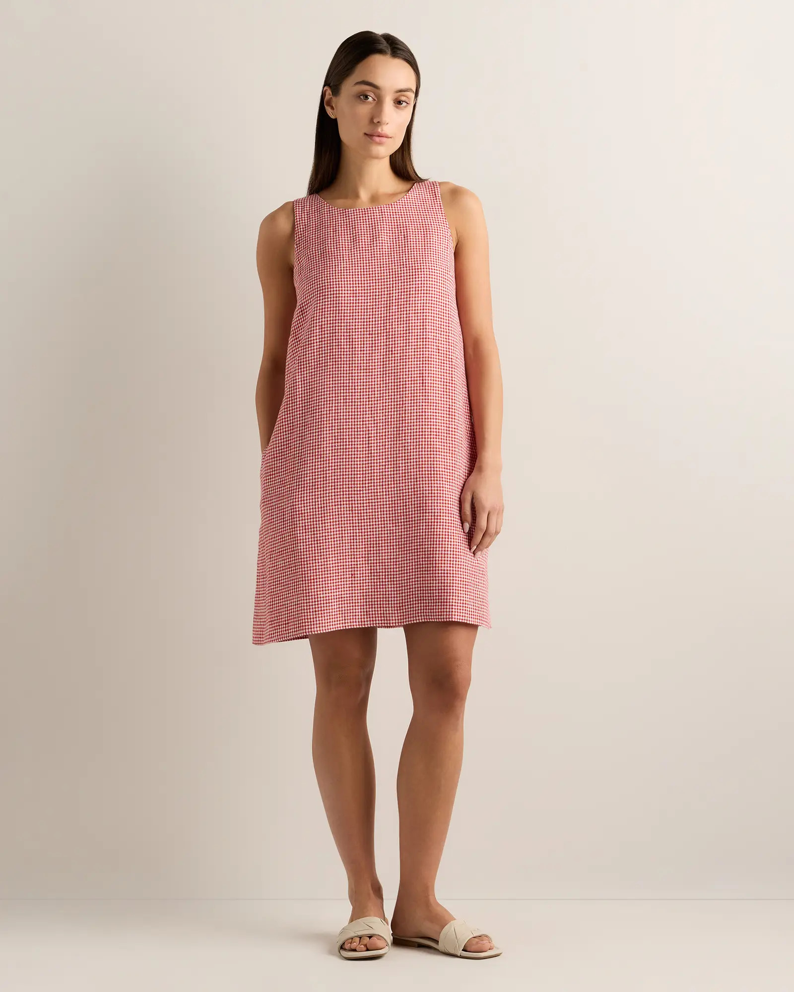 100% European Linen Tank Mini Dress in Red Classic Mini Gingham | Quince