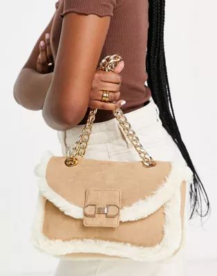 ASOS DESIGN shoulder bag in beige in faux shearling | ASOS (Global)