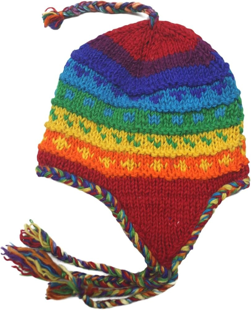 Wool Hand Knit Unisex Fleece Lined Ear Flap Beanie Sherpa Cap Hat Nepal | Amazon (US)