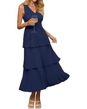 BerryGo Womens Summer Sleeveless Maxi Dress Chiffon Flowy V Neck Casual Ruffle Tiered Boho Weddin... | Amazon (US)
