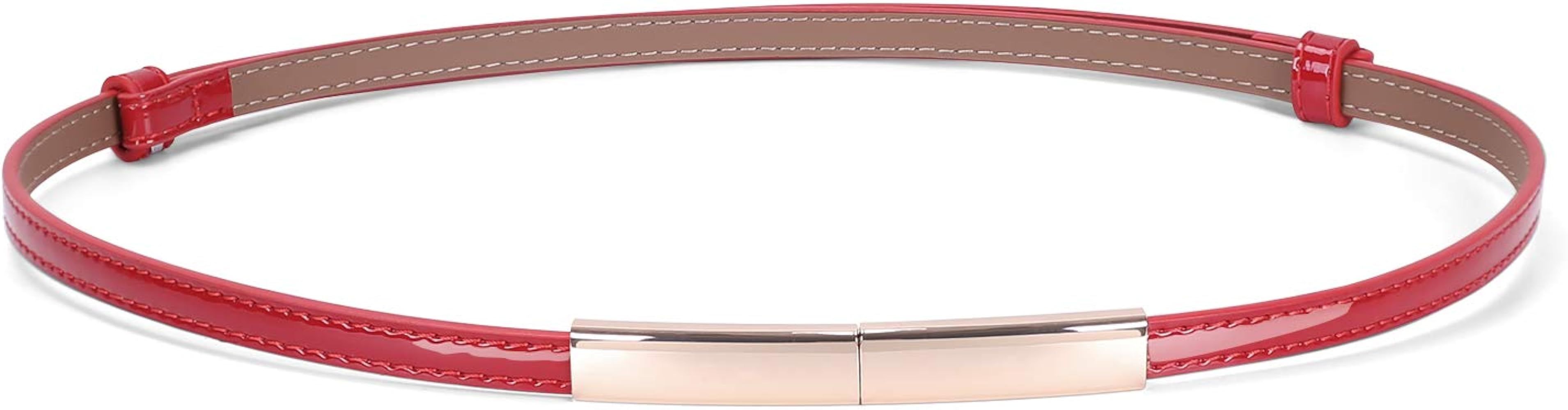JASGOOD Women's Skinny Patent Leather Belt Adjustable Slim Waist Belt with Gold Buckle for Dress ... | Amazon (US)