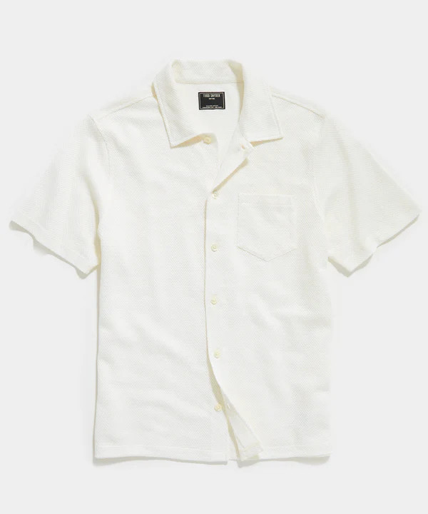 Open-Knit Linen Polo in White | Todd Snyder