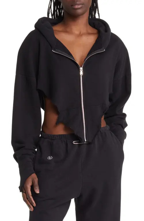 SAMI MIRO VINTAGE Crop Raw Hem Cutout Organic Hemp & Cotton French Terry Hoodie in Black at Nordstro | Nordstrom