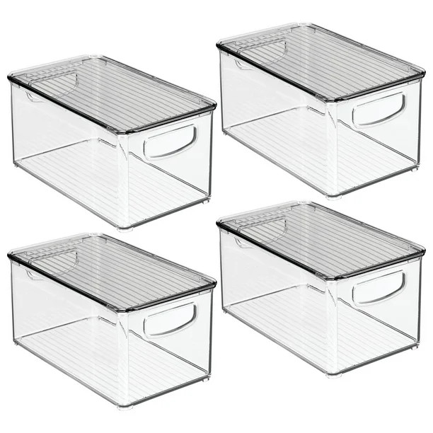 mDesign Plastic Deep Storage Bin Box Container with Lid and Built-In Handles - Organization for F... | Walmart (US)