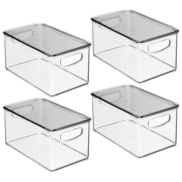 mDesign Plastic Deep Storage Bin Box Container with Lid and Built-In Handles - Organization for F... | Walmart (US)