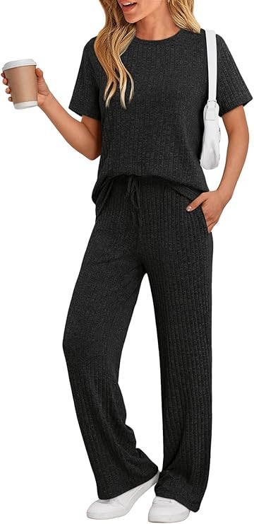 Lounge Sets for Women 2 Piece Matching Summer Travel Outfits Spring Sets Cute Casual Pajamas 2026... | Amazon (US)