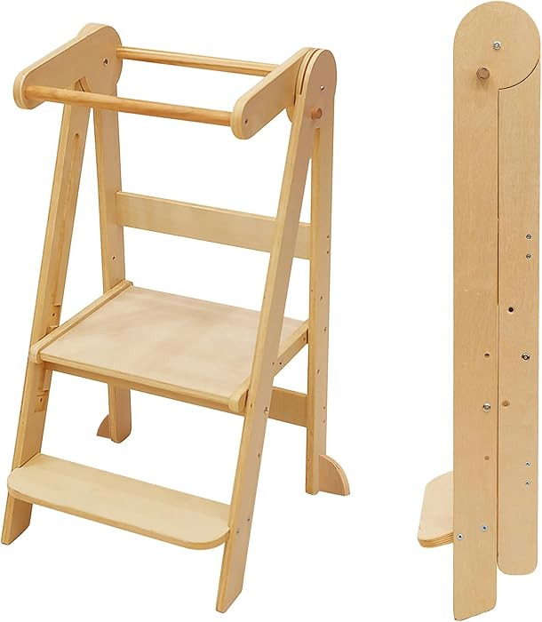 Foldable Toddler Tower Preassembled Kitchen Stool, Folding Tower for Learning with 3 Adjustable H... | Amazon (US)