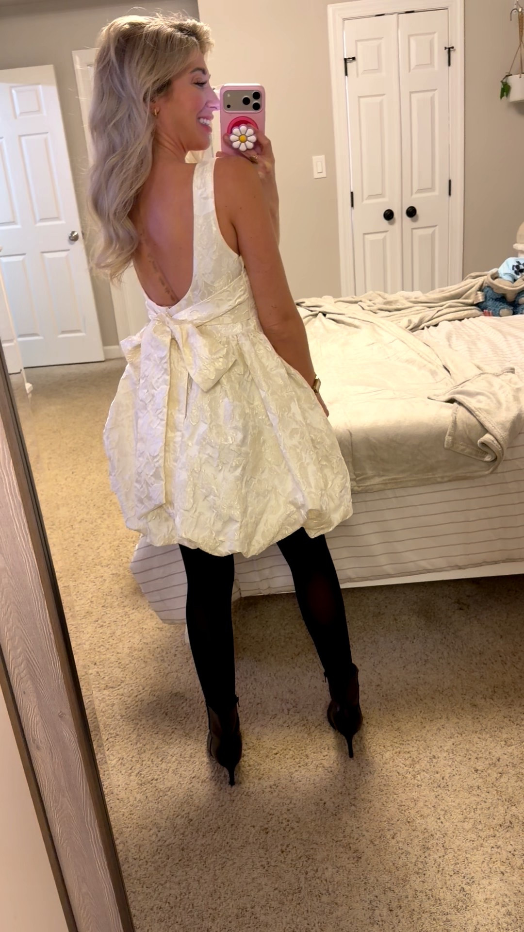 The bow in the back is the real show piece. Definitely sized down because this runs large. 

#LTKPetite #LTKFindsUnder100