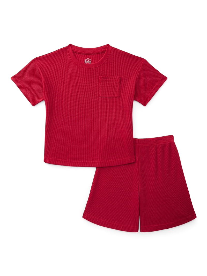 Wonder Nation Boys Waffle Knit Short Sleeve Top and Shorts Pajama Set, 2-Piece, Sizes 4-18 | Walmart (US)