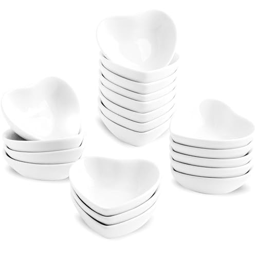 UIBFCWN 20 Pack Soy Sauce Dishes, White Heart Shaped Dip Bowls, Individual Dip Sauce Bowls, Small Serving Bowls for Side Dishes, Ketchup, Valentine's Day Wedding Party - 1oz | Amazon (US)