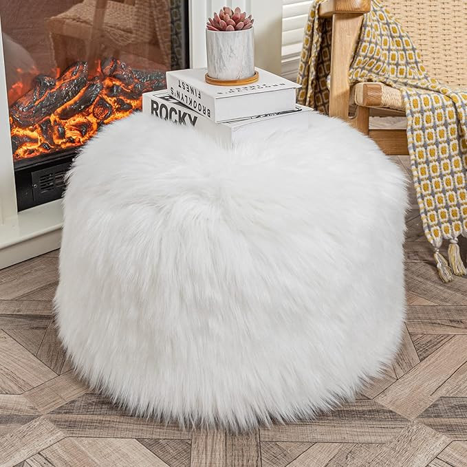 Fur Pouf Ottoman Unstuffed Floor Pouf White Ottoman Foot Rest NO Filler 20x20x12 Inches Round Poo... | Amazon (US)