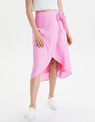 AE High-Waisted Neon Wrap Midi Skirt | American Eagle Outfitters (US & CA)