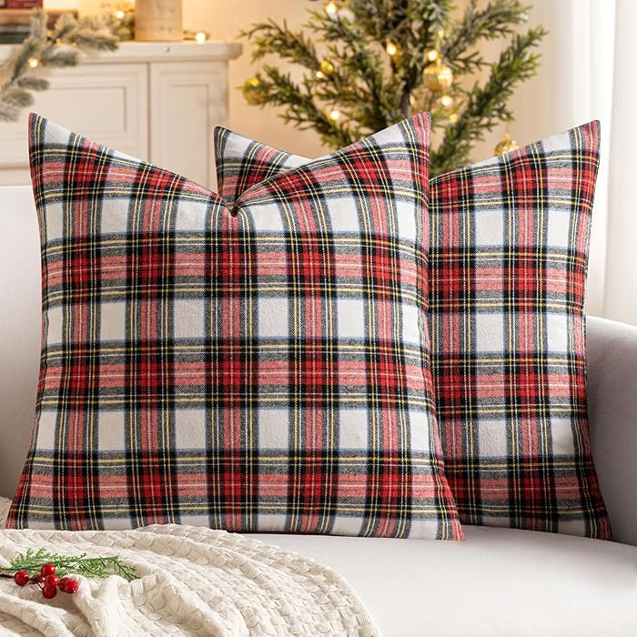 MIULEE Christmas Set of 2 Scottish Tartan Plaid Throw Pillow Covers Farmhouse Classic Decorative ... | Amazon (US)