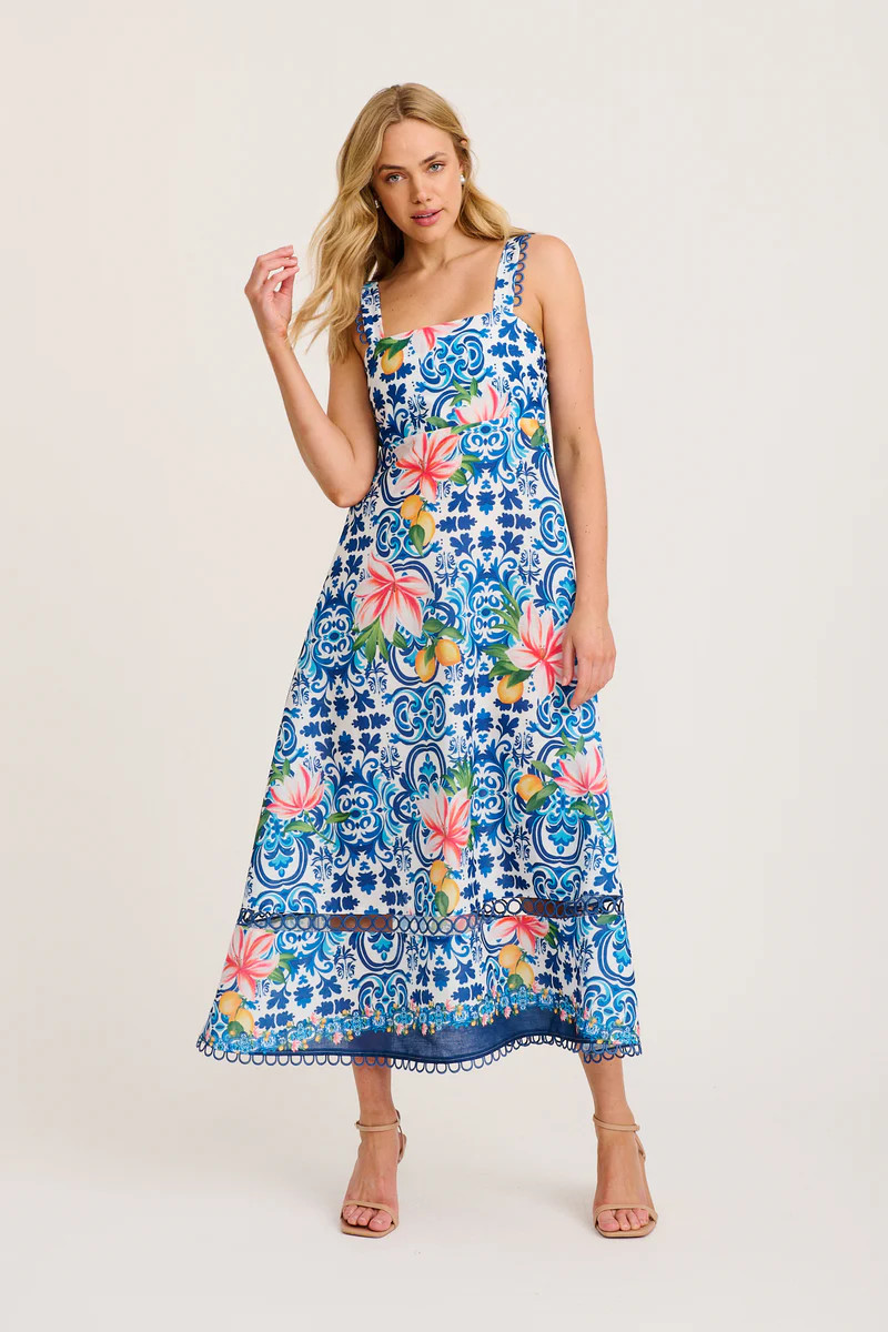 Luxe Enchant Maxi Dress in Blue Tile Print | St Frock | St.Frock AU