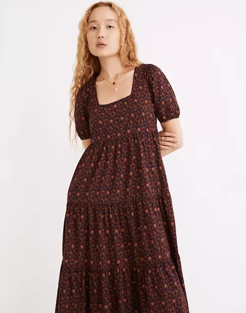 Aidy Square-Neck Tiered Midi Dress in Orchard Floral | Madewell