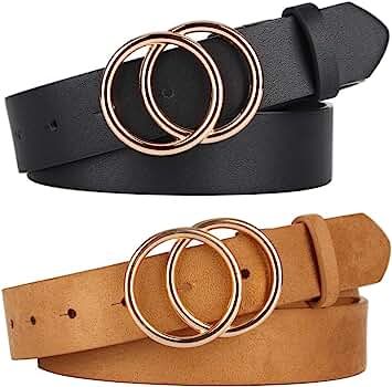 Pack 2 Women Belts for Jeans with Fashion Double O-Ring Buckle and Faux Leather | Amazon (US)