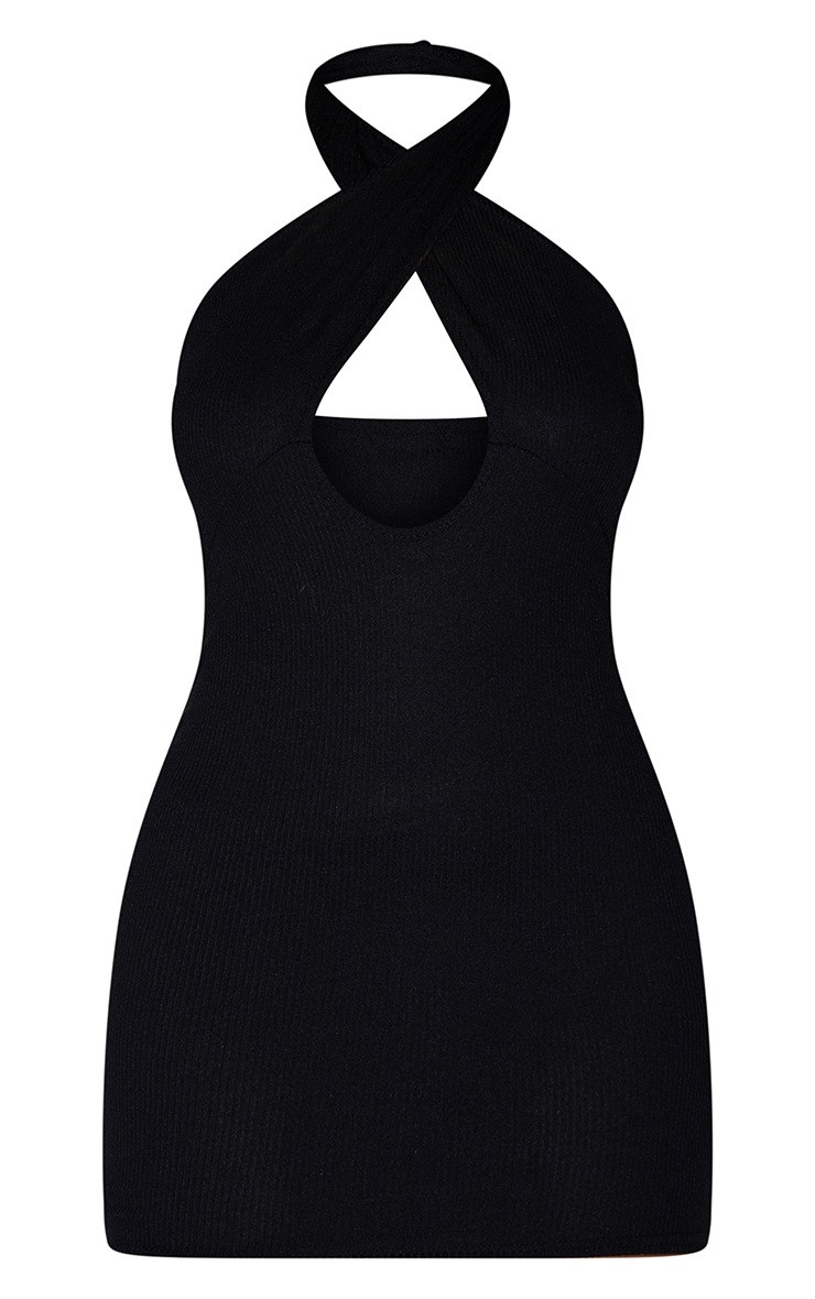 Black Cross Neck Cut Out Rib Bodycon Dress | PrettyLittleThing US
