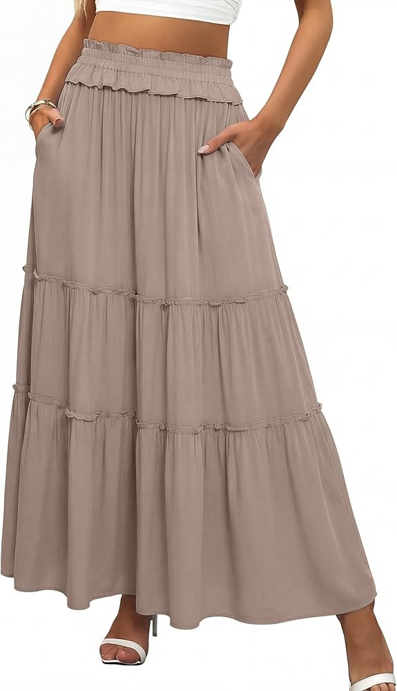 ANRABESS Womens Maxi Skirt Flowy Swing Ruffle Tiered Elastic High Waist Long Skirts 2026 Summer C... | Amazon (US)