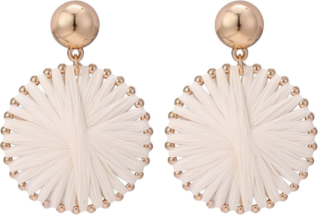 Viva Joya Boho Raffia-Style Dangle Earrings, Lightweight Handmade Woven Statement Jewelry for Wom... | Amazon (US)