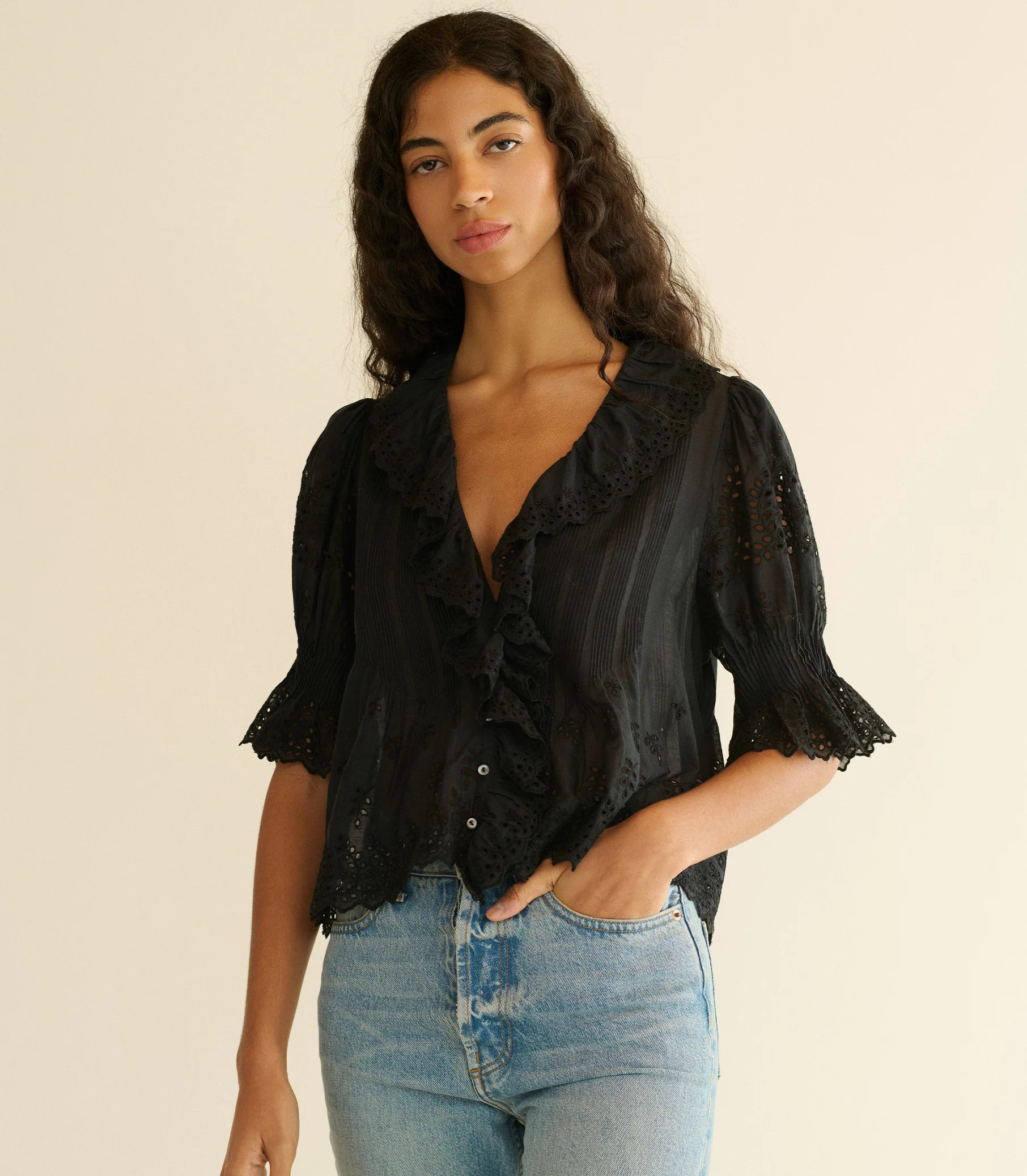 Henri Top - Black Eyelet | DÔEN | DOEN