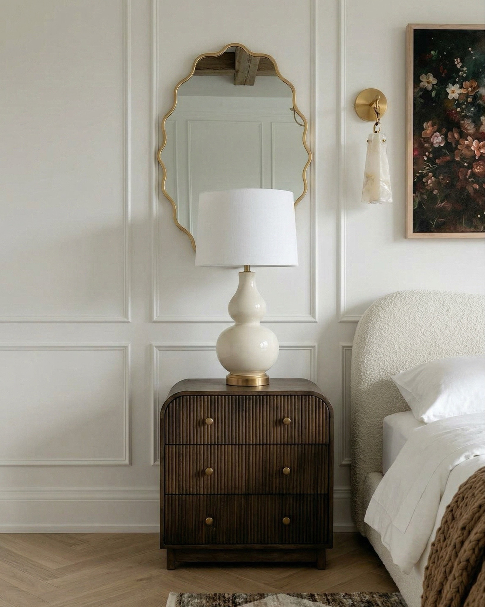Shop the look:
* upholstered bed cream textured fabric
* channel tufted bed neutral
* boucle bench ivory curved modern
* ribbed wood nightstands dark walnut
* curved wood dresser fluted front
* modern vintage dresser brass hardware
* boucle accent chair cream wood legs
* brass chandelier modern candle style
* gold minimalist chandelier linear arms
* brass wall sconces stone shade
* alabaster wall sconces gold
* ceramic table lamp cream base white shade
* moody floral wall art large canvas
* gold scalloped wall mirrors
* decorative ceramic vase large neutral
* greenery stems in ceramic vase
* black and brown patterned throw pillow
* stacked neutral coffee table books
* decorative stone bowl tray
* white duvet cover luxury hotel style
* chunky knit throw blanket brown
* neutral throw blanket layered bedding
* white pillows minimal bedding
* textured cream bed upholstery
* brown cream geometric area rug
* diamond pattern rug neutral tones
* vintage inspired rug brown beige
* neutral bedroom ideas
* beige and brown bedroom decor
* luxury neutral bedroom
* organic modern home decor
* cozy minimalist bedroom
* designer inspired bedroom
* timeless bedroom design
* Rectangular wood dining table
* Solid wood pedestal dining table
* Dark walnut dining table
* Traditional farmhouse dining table
* Cane back dining chairs
* Woven rattan dining chairs
* Upholstered seat dining chairs
* Mid-century traditional dining chairs
* Wooden sideboard cabinet
* Fluted wood sideboard
* Vintage-style display cabinet / hutch
#LTKSaleAlert

#LTKsale #LTKhome