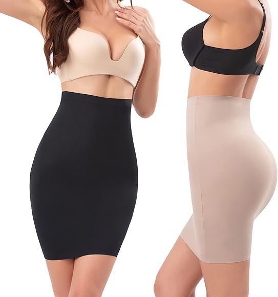 2 Pieces Half Slips for Women Seamless Dress Slip Under Dresses High Waist Tummy Control Body Sha... | Amazon (US)