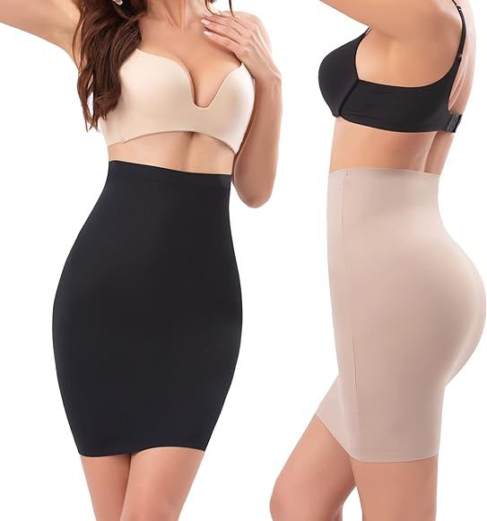 2 Pieces Half Slips for Women Seamless Dress Slip Under Dresses High Waist Tummy Control Body Sha... | Amazon (US)