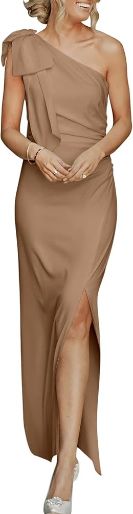 ANRABESS Women's Summer One Shoulder Long Formal Dresses Sleeveless Ruched Bodycon Wedding Guest ... | Amazon (US)
