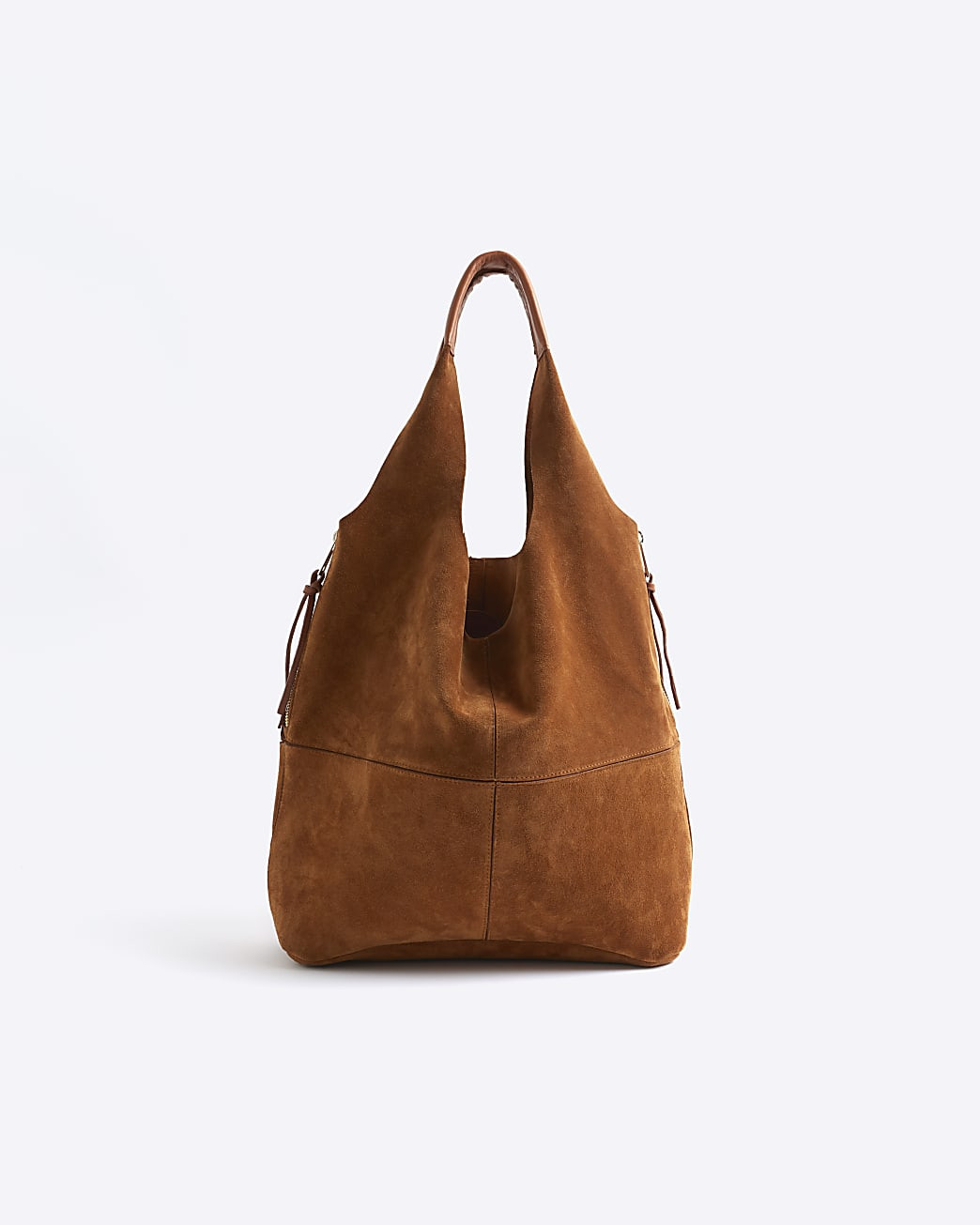 Brown panel suede slouch tote bag | River Island UK & IE