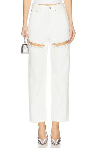AREA Crystal Slit Jean in White from Revolve.com | Revolve Clothing (Global)