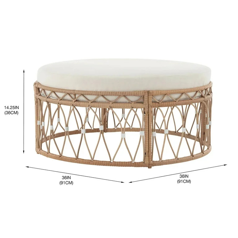 Better Homes & Gardens Lilah Outdoor Wicker 36" Round Ottoman, White | Walmart (US)