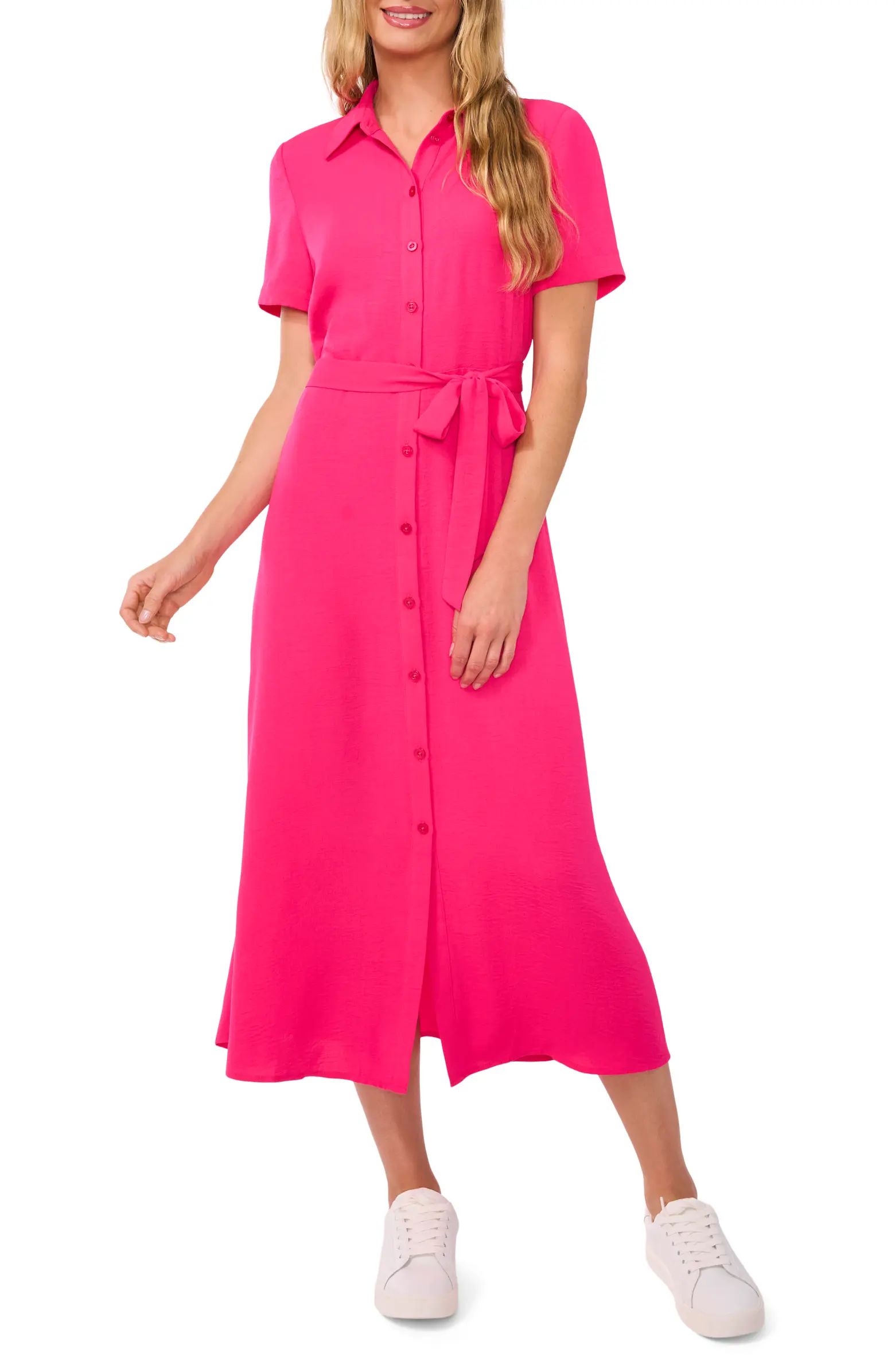 CeCe Tie Belt Button-Up Twill Midi Dress | Nordstrom | Nordstrom