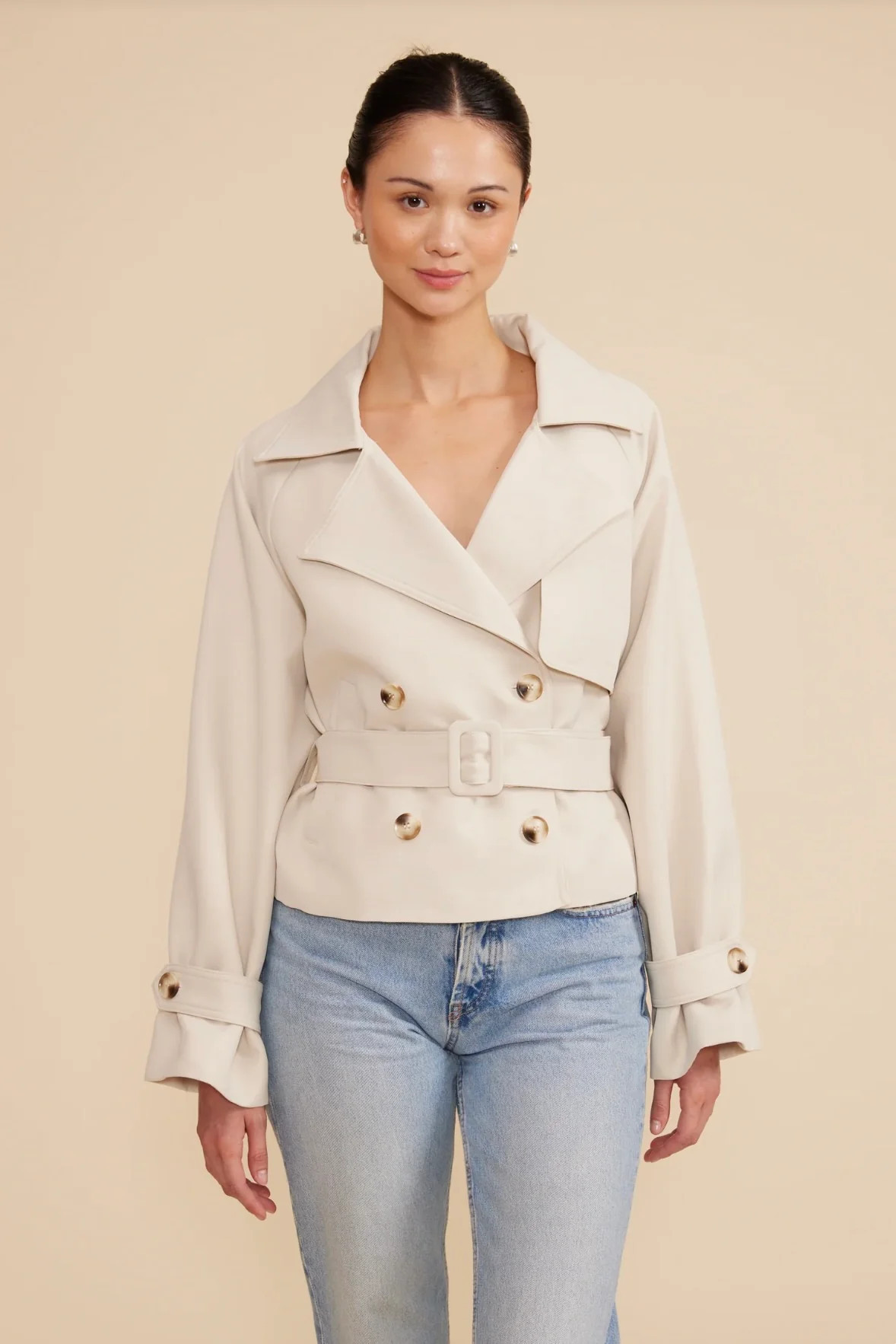Estelle Cropped Trench Coat - Beige | Sierra Deene