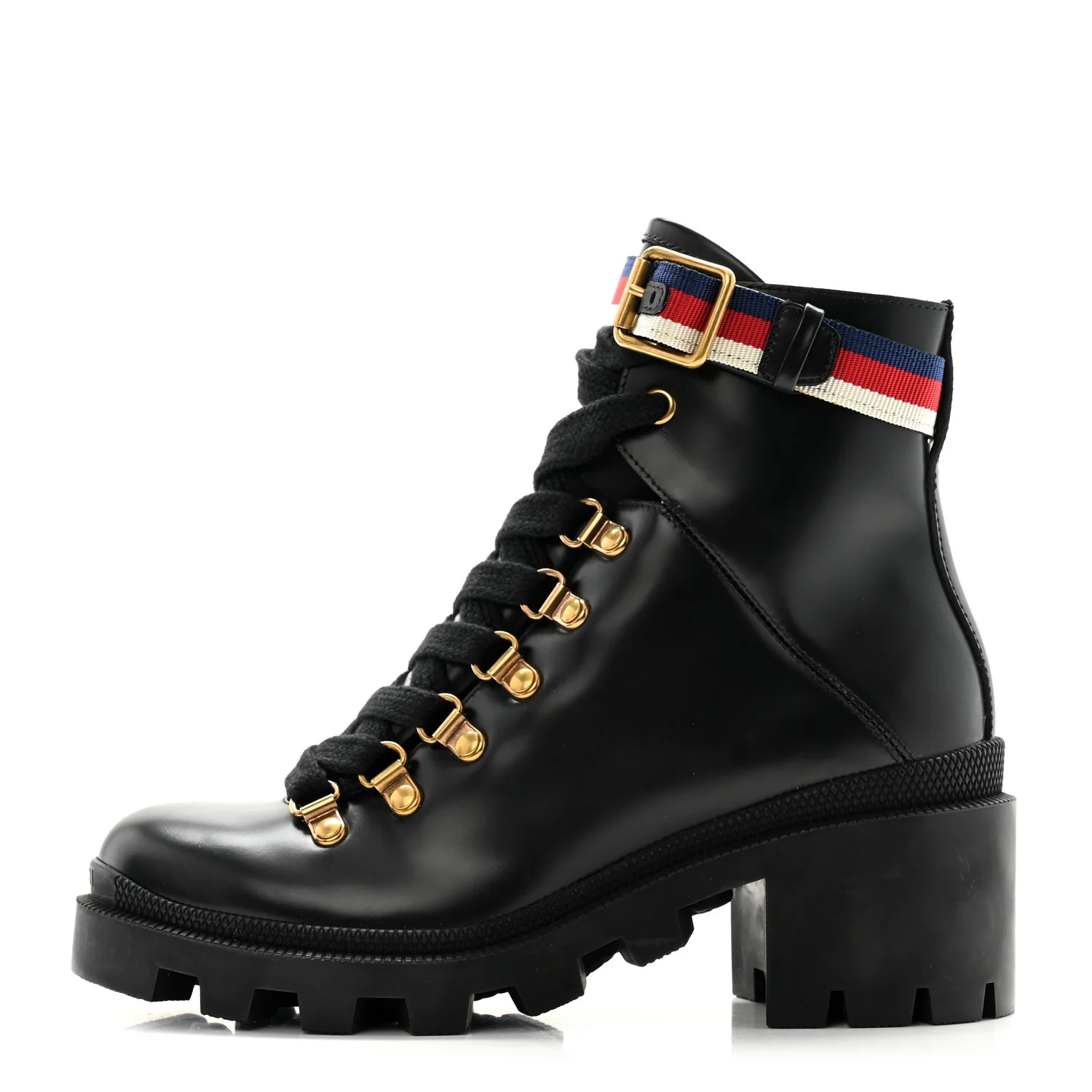 Calfskin Sylvie Web Lace Up Combat Boots 35.5 Black | FASHIONPHILE (US)