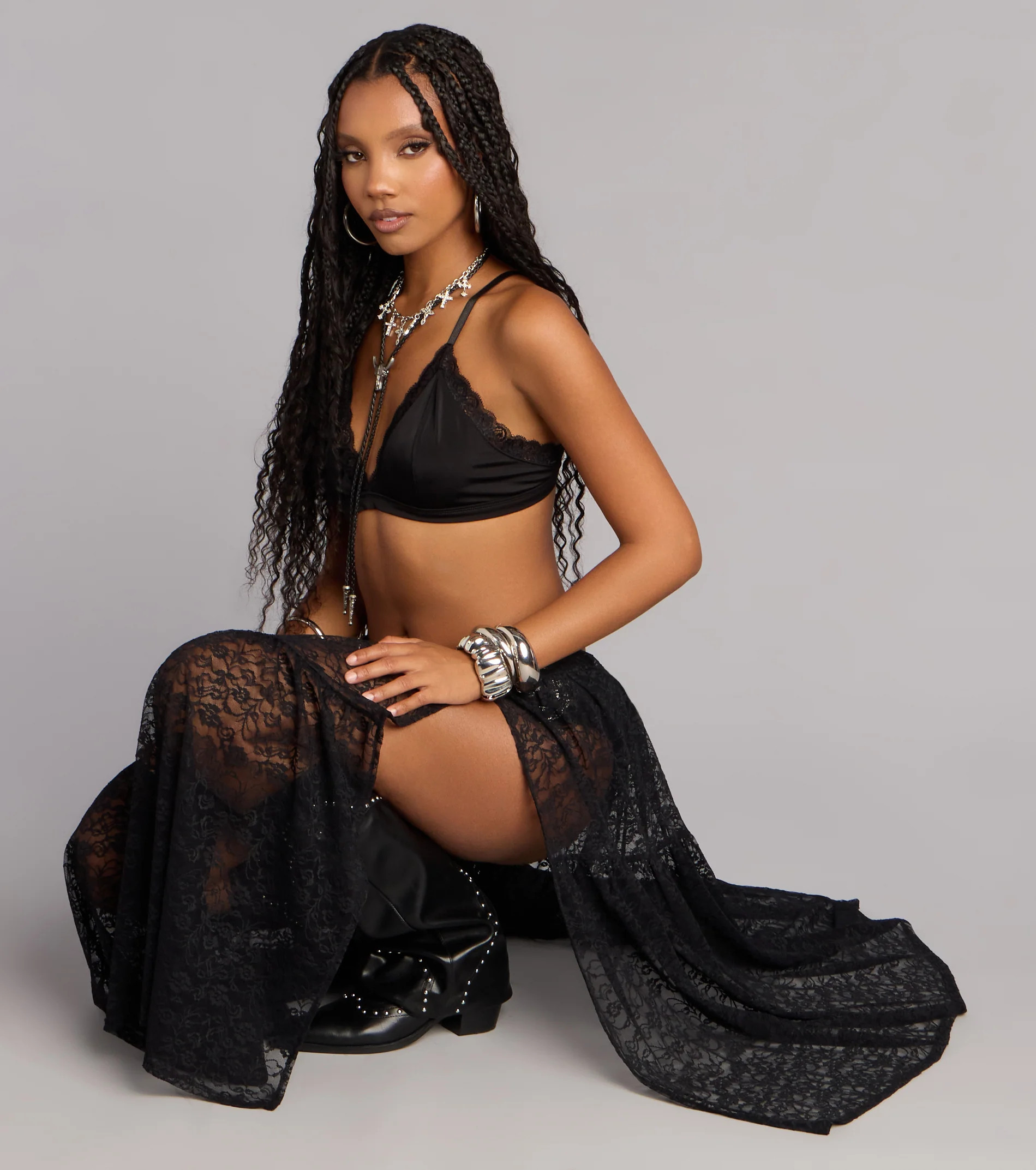 Soft Edge Sheer Lace Maxi Skirt | Windsor Stores