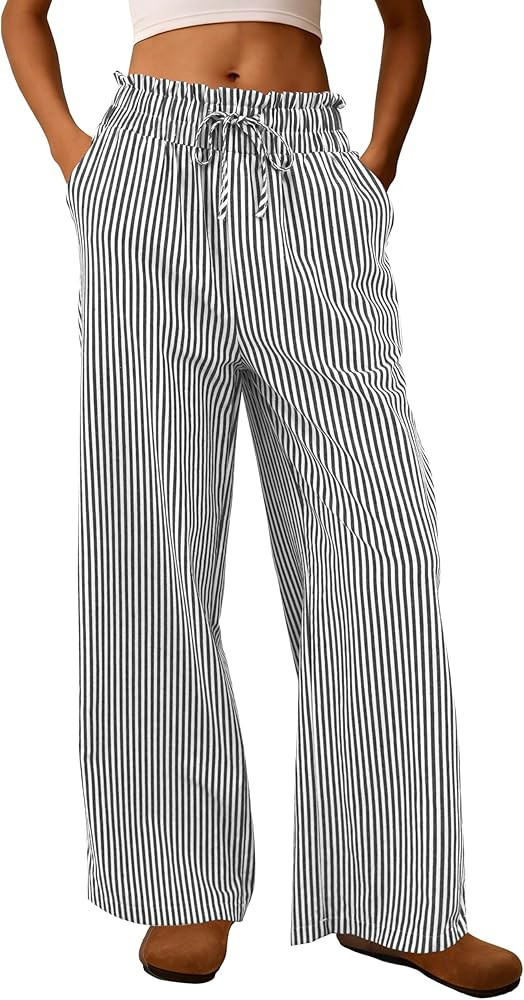 Womens Striped Gingham Pants Cotton Ruffle Pajama Lounge Pj Bottoms Plaid Trousers Summer Clothes... | Amazon (US)