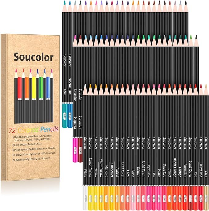 Soucolor 72-Color Colored Pencils for Adult Coloring Books, Soft Core Artist Sketching Drawing Pe... | Amazon (US)
