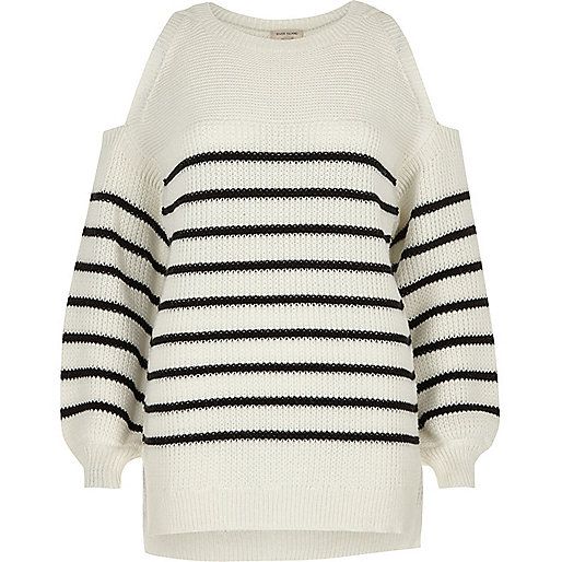 White stripe cold shoulder knit jumper | River Island (UK & IE)