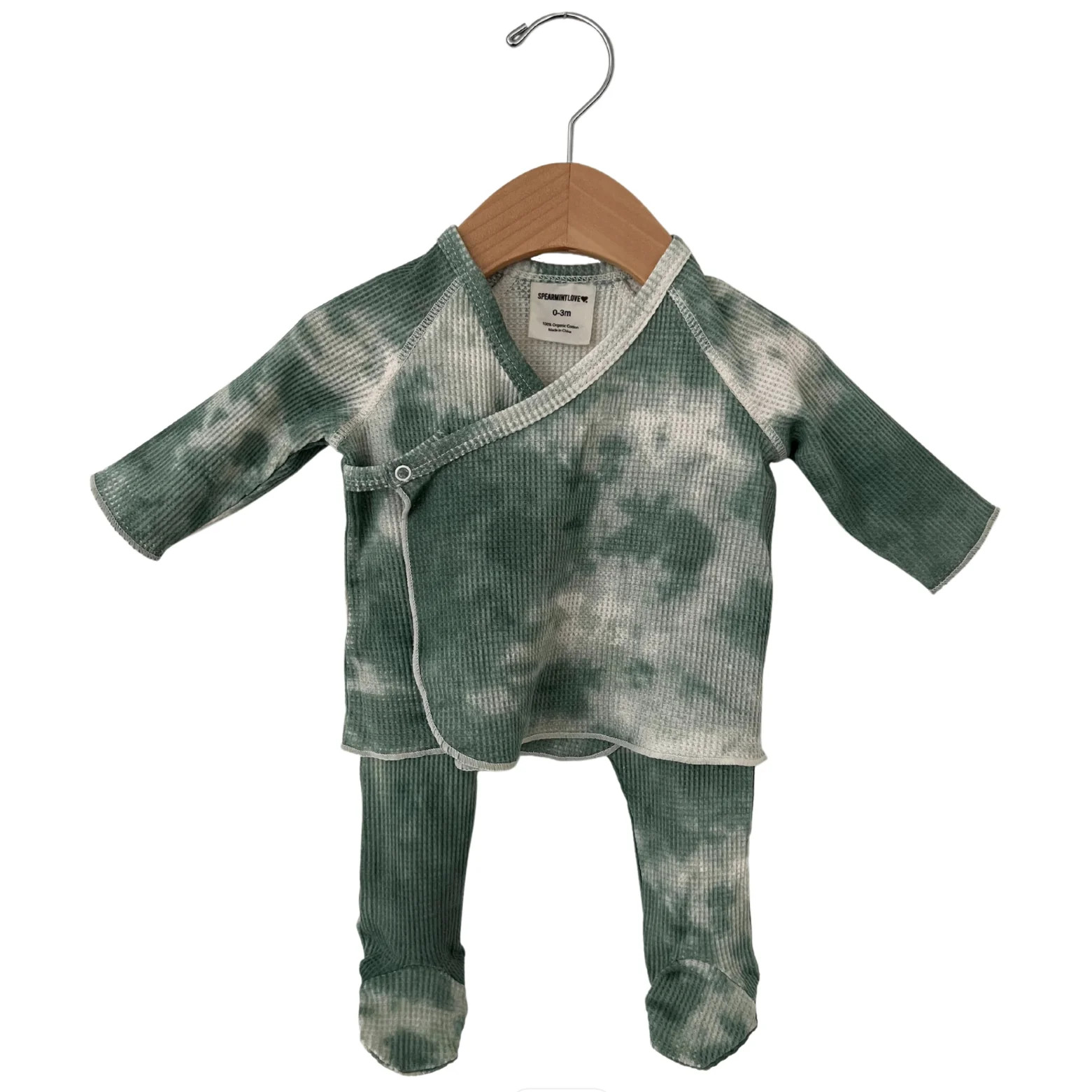 Organic Waffle Kimono & Pant Set, Matcha Tie Dye | SpearmintLOVE