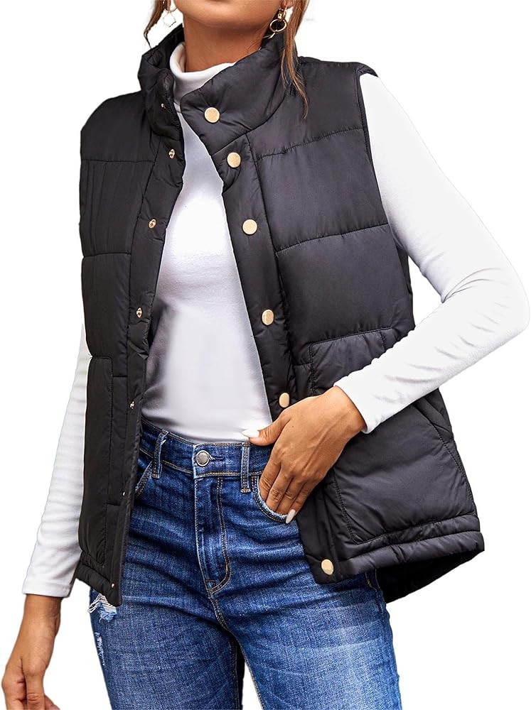Hotouch Womens Lightweight Quilted Vest Outerwear Stand Collar Button Down Fashion Gilet with Poc... | Amazon (US)