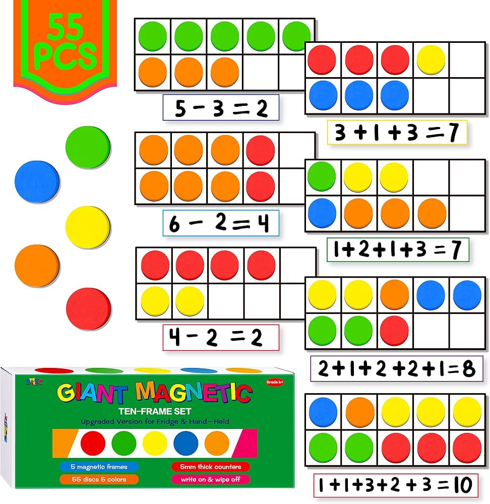 Magnetic Ten-Frame Set, Including 5 Frames (no Hollowed Out) and 55 Colorful Discs (Upgraded Vers... | Amazon (US)