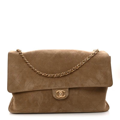 Suede Calfskin Souplissimo Maxi Flap Dark Beige | FASHIONPHILE (US)