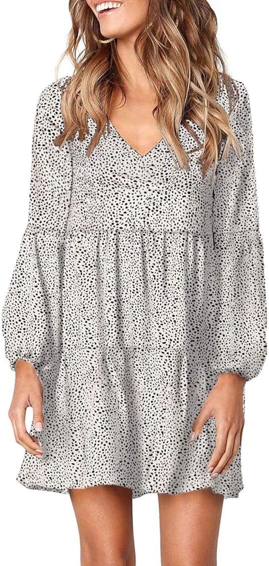 Eytino Women Summer Tunic Dress V Neck Long Sleeve Casual Loose Flowy Swing Shift Dress(S-XL) | Amazon (US)