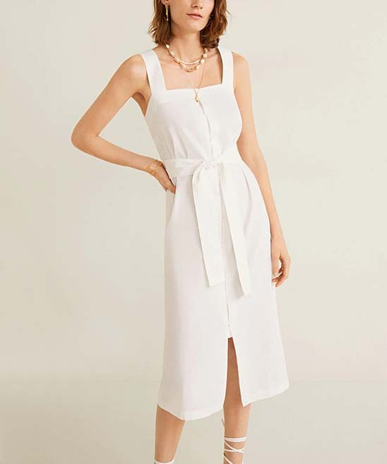 MANGO Women's Casual Dresses WHITE - White Megan Tie-Belted Square-Neck Midi Dress - Women | Zulily