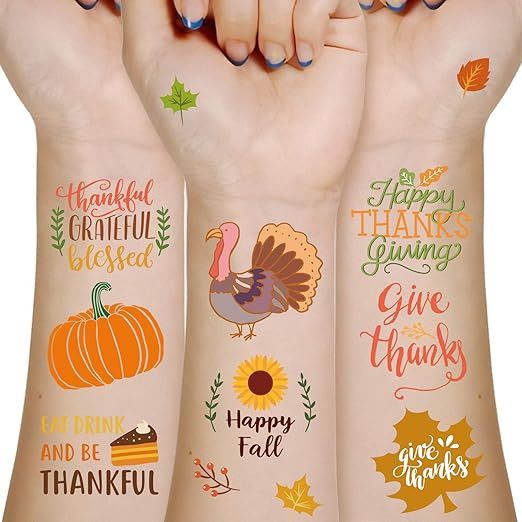 Thanksgiving Tattoos Party Favors - Turkey Day Happy Fall Give Thanks Supplies Decorations 180Ct | Amazon (US)