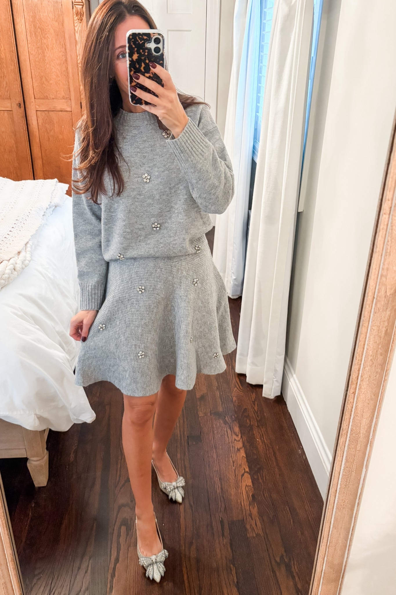 Holiday outfit from Walmart.  Grey skirt and sweater set with rhinestones. 

#LTKParties #LTKFindsUnder50 #LTKHoliday