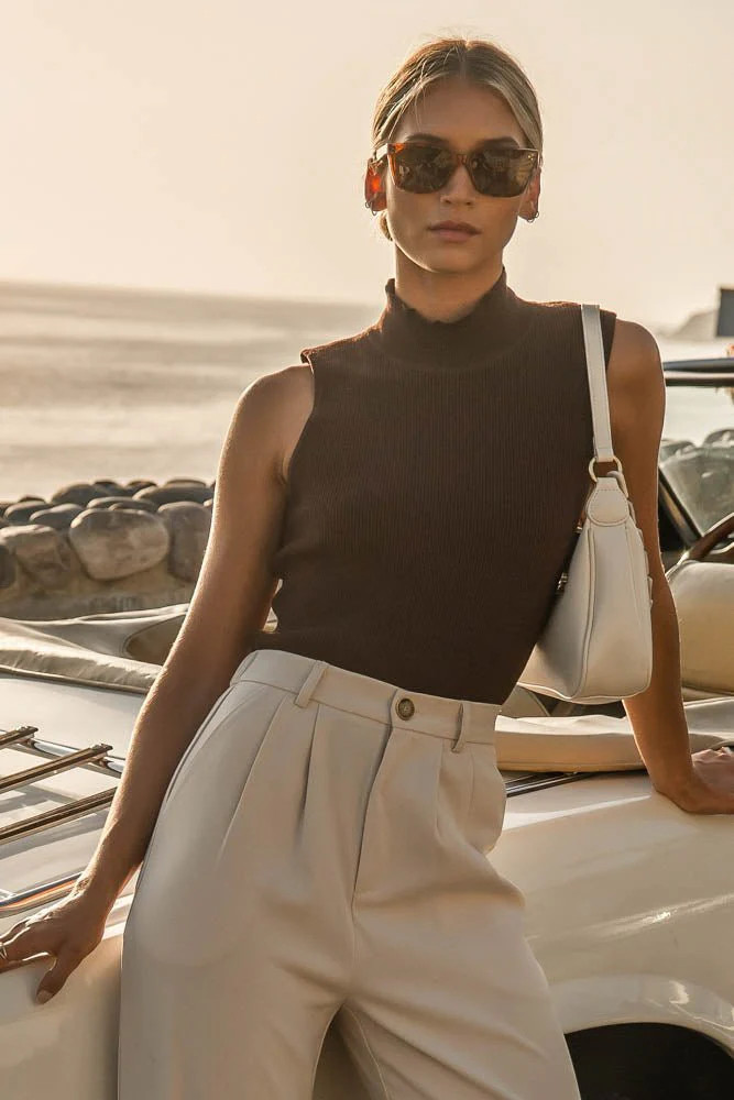 Hana Ribbed Tank Top in Brown - S / Brown - böhme | Böhme US