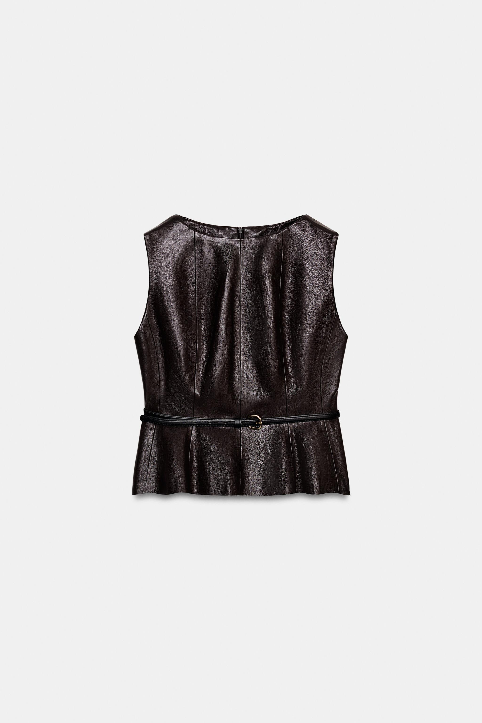 FAUX LEATHER BELTED TOP | Zara US