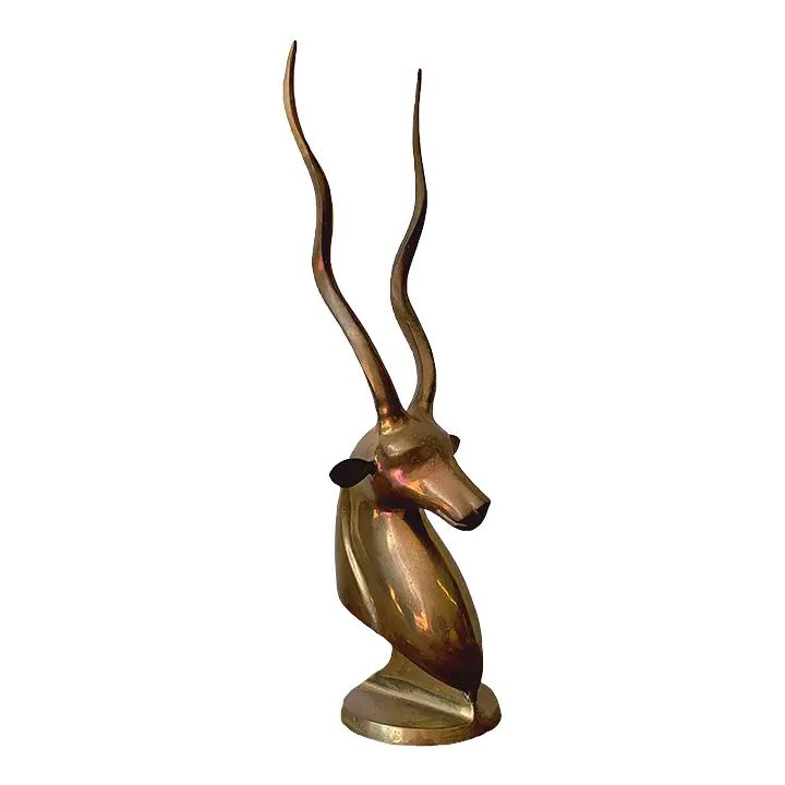 Vintage Mid Century Modern Brass Antelope Gazelle Head Bust Statue With Long Antlers | Chairish