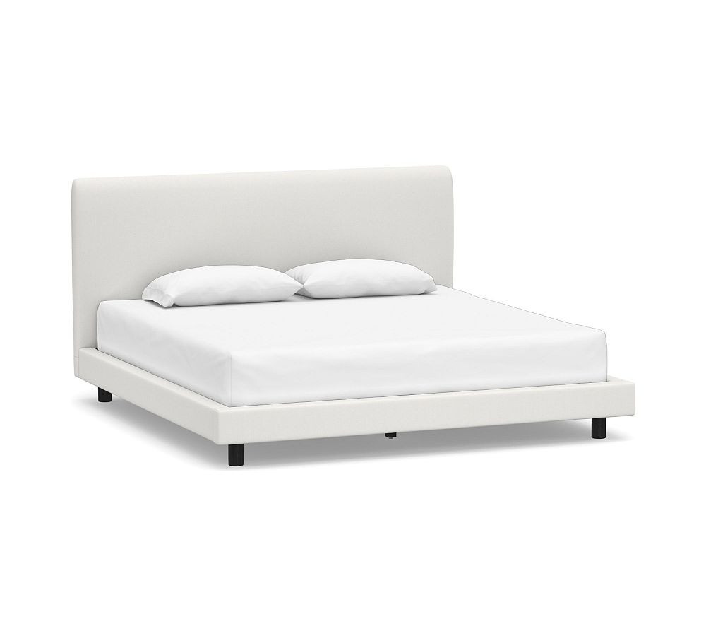 Cayman Upholstered Platform Bed with Warm Black Legs, King, Performance Everydaylinen(TM) Ivory | Pottery Barn (US)